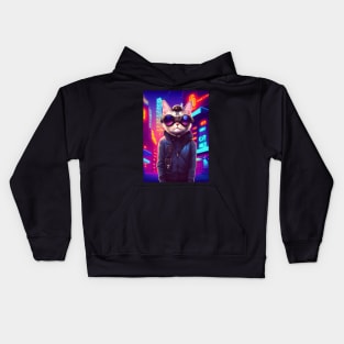 Techno Cat In Japan Neon City Kids Hoodie